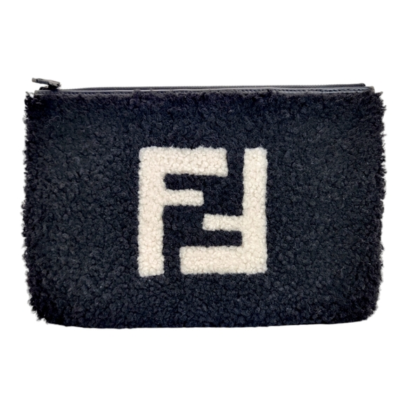 Fendi Handbags - FENDI Shearling Clutch Pouch Black Zucca Bag with COA